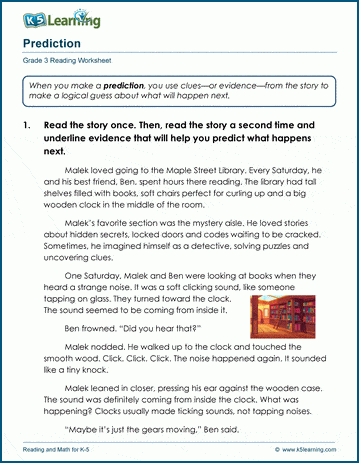 Prediction - Grade 3 Reading Comprehension Worksheets