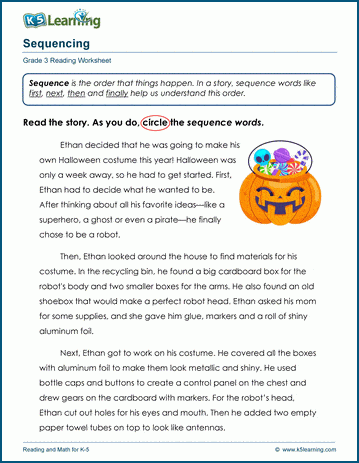 Grade 3 Reading Comprehension Worksheets on Sequencing Events