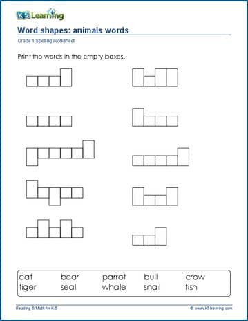 Grade 1 spelling worksheet word shapes