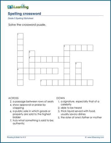Grade 5 spelling worksheet crosswords