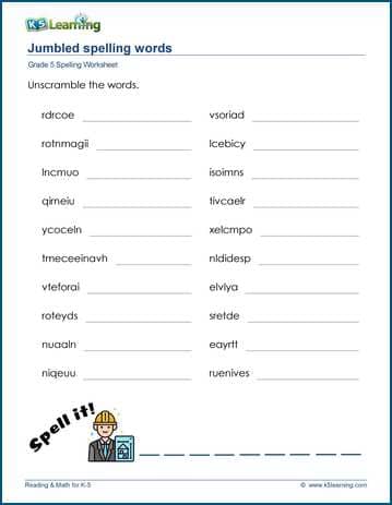 Grade 5 spelling worksheet jumbled words